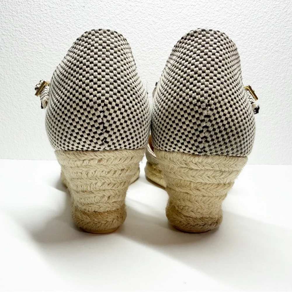 Talbots Lyndsay D’Orsay Pom Two Tone Cotton Espadrille Wedges